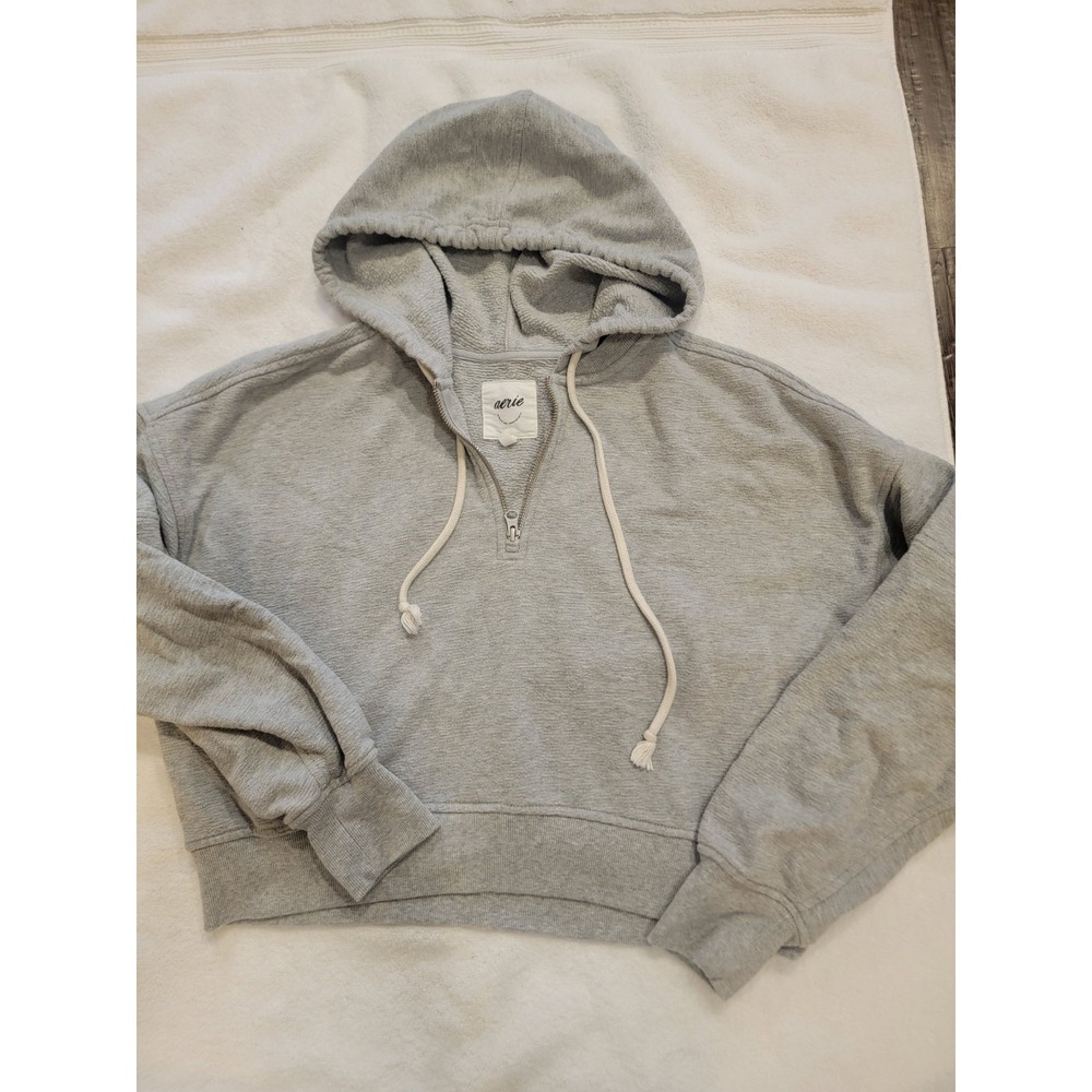 Aerie Gray Cropped Hoodie Quarter Zip Athleisure XS Athletic Sporty Casual Basic
